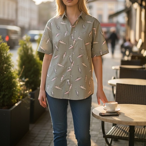 Britches Great Outdoors 90s Vintage Fish Print Button Down Shirt XL - Picture 12 of 13